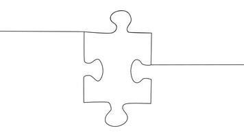 One line connecting puzzle pieces in one continuous line. Puzzle element. vector