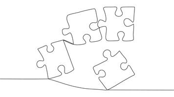 One line connecting puzzle pieces in one continuous line. Puzzle element. vector