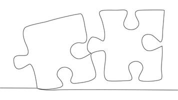 One line connecting puzzle pieces in one continuous line. Puzzle element. vector