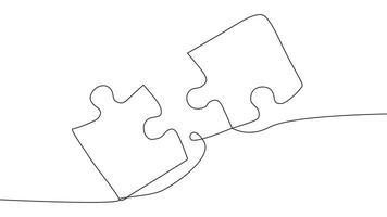 One line connecting puzzle pieces in one continuous line. Puzzle element. vector