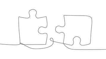 One line connecting puzzle pieces in one continuous line. Puzzle element. vector