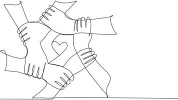 Continuous line of men giving high fives gesture hands to celebrate success. Business teamwork concept vector