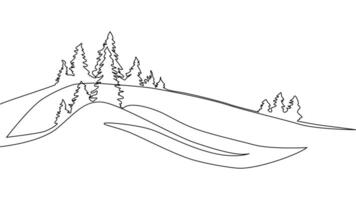 Self-drawing a simple animation of one continuous drawing of one line of Christmas trees, forest vector