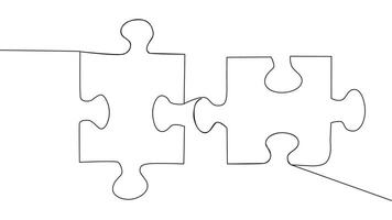 One line connecting puzzle pieces in one continuous line. Puzzle element. vector