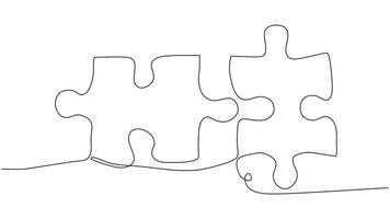 One line connecting puzzle pieces in one continuous line. Puzzle element. vector