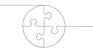 One line connecting puzzle pieces in one continuous line. Puzzle element. vector