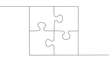 One line connecting puzzle pieces in one continuous line. Puzzle element. vector