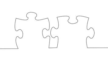One line connecting puzzle pieces in one continuous line. Puzzle element. vector