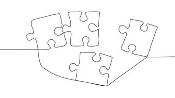 One line connecting puzzle pieces in one continuous line. Puzzle element. vector