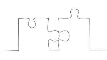 One line connecting puzzle pieces in one continuous line. Puzzle element. vector