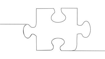 One line connecting puzzle pieces in one continuous line. Puzzle element. vector