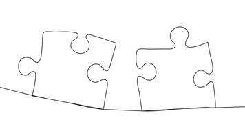 One line connecting puzzle pieces in one continuous line. Puzzle element. vector