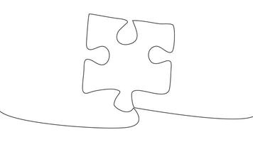 One line connecting puzzle pieces in one continuous line. Puzzle element. vector