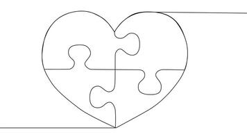 One line connecting puzzle pieces in one continuous line. Puzzle element. vector