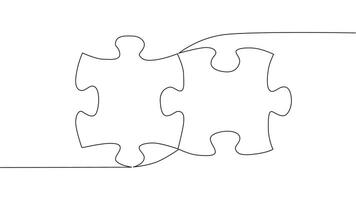 One line connecting puzzle pieces in one continuous line. Puzzle element. vector