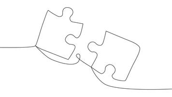 One line connecting puzzle pieces in one continuous line. Puzzle element. vector