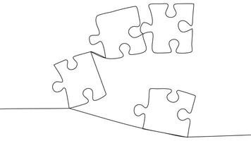 One line connecting puzzle pieces in one continuous line. Puzzle element. vector
