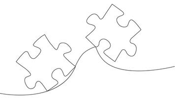 One line connecting puzzle pieces in one continuous line. Puzzle element. vector