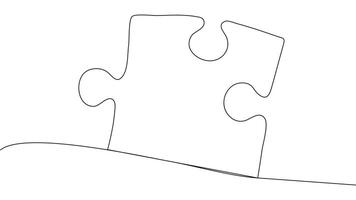 One line connecting puzzle pieces in one continuous line. Puzzle element. vector