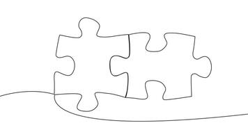 One line connecting puzzle pieces in one continuous line. Puzzle element. vector