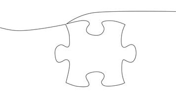 One line connecting puzzle pieces in one continuous line. Puzzle element. vector
