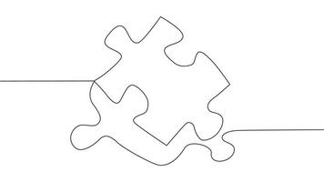 One line connecting puzzle pieces in one continuous line. Puzzle element. vector