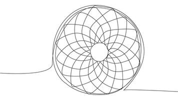 continuous drawing of one line of a round spiral, a dream catcher web vector