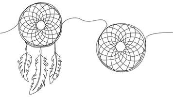 Self draw continuous line dream catcher mystery symbol vector