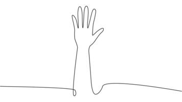 continuous single line drawing of a group of hands raised up. The concept of voting, elections vector