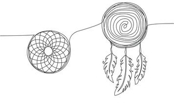 Self draw continuous line dream catcher mystery symbol vector