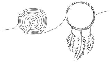Self draw continuous line dream catcher mystery symbol vector