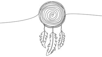 Self draw continuous line dream catcher mystery symbol vector