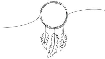 Self draw continuous line dream catcher mystery symbol vector