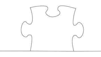 One line connecting puzzle pieces in one continuous line. Puzzle element. vector