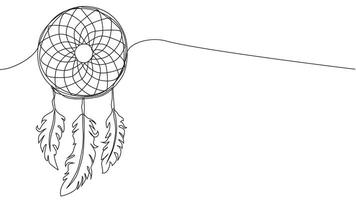 Self draw continuous line dream catcher mystery symbol vector
