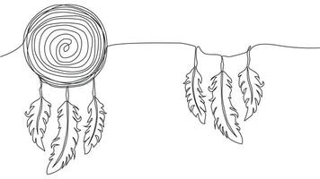 Self draw continuous line dream catcher mystery symbol vector