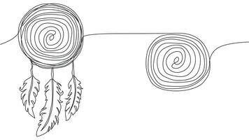 Self draw continuous line dream catcher mystery symbol vector