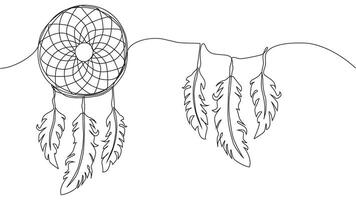 Self draw continuous line dream catcher mystery symbol vector