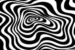 Psychedelic zebra pattern. Striped black and white background with distortion. Optical illusion vector