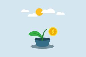 gold coin money plant flat design illustration vector