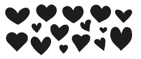 A set of jagged irregular heart shape with Crayon Pencil Texture vector