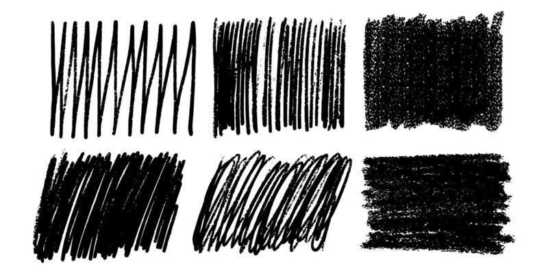 Wide Crayon Pencil Texture stroke shapes. Hand drawn Black Bold Chalk Brush Sketches and Patternss.