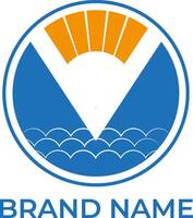 OV letter initial sea and beach logo vector