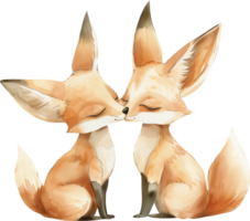 Two Fennec Foxes kiss each other png