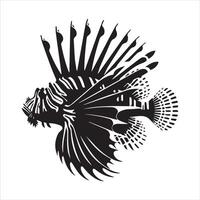 Lionfish Fish Outline Graphic - Fish Clipart illustration in black and white vector