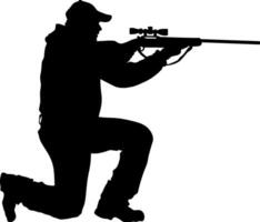 black silhouette of a hunter with a gun without background vector