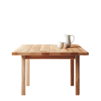 Wooden table with a cup and a pitcher isolated from background png