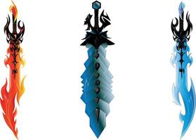 Three swords of power. Sword art of strenght. A world of fantasy and magic. vector