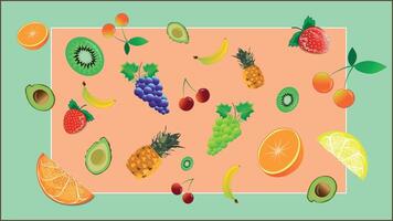 Backgrounds with different fruits and berries for any design and decoration vector