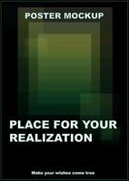 Poster mockup can be used for advertising design on any topic in business. On a black background, translucent rectangles and squares of green and light green shades intersect with each other. vector